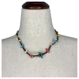 Zuni Fetish Necklace 10 Birds 18" Heishi Bead Native American Brown Multicolor